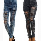 New High Waist Distressed Acid Wash Cotton Shredded Jeans Fashion Central