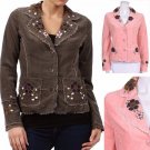 100% Cotton Flower Embroidery Corduroy Jacket Distressed Blazer