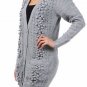 New Long Gray Tunic Sweater Embellished Knit Cardigan w/ Pockets