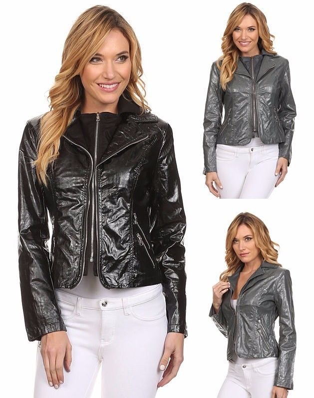 Double Zipper Pleather PU Moto Faux Leather Motorcycle Jacket