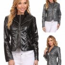 Double Zipper Pleather PU Moto Faux Leather Motorcycle Jacket