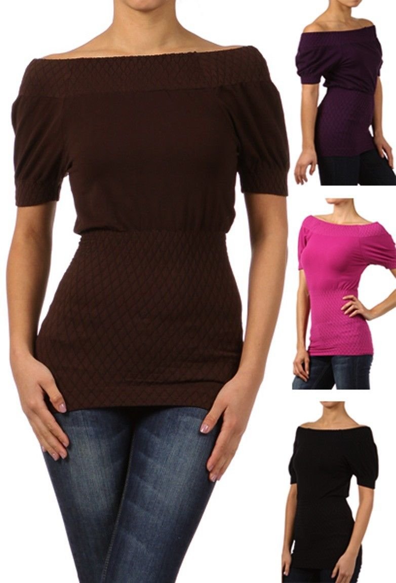 New Woman's Juniors Fitted Off Shoulders Nylon Top Fashion Central