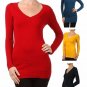 Basic Long Fitted Cotton Sweater V-Neck Knit Top