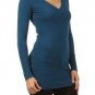 Basic Long Fitted Cotton Sweater V-Neck Knit Top