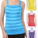 100% Cotton Sleeveless T-Shirt Striped Tank Top w/ Button Detail