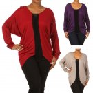 Woman's Plus Size Slouchy Blouse w/ Fringe Trim & Batwing Sleeves Tunic Top