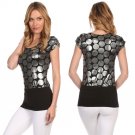 Metallic Polka Dot Summer Blouse w/ Cap Sleeve Banded Top Fashion Central