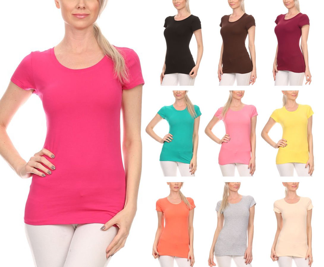New Basic Cotton Round Crew Neck Short Sleeve T-Shirt by Fashion Central