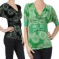 Cowl Neck Printed Top Belted Blouse w/ Dolman Sleeves