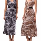 Sleeveless V-Neck Printed Dress with Banded Color Block Waist