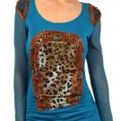 Animal Print Knit Top with Beaded Shoulders