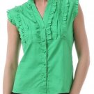 New Cap Sleeve Button Down Shirt 100% Cotton Top with Ruffles Fashion Central