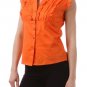 New Cap Sleeve Button Down Shirt 100% Cotton Top with Ruffles Fashion Central