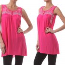 Pink Summer Sleeveless Embroidered Tunic Long Viscose Tank Top Fashion Central