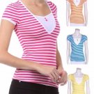 100% Cotton Casual Striped Top Cap Sleeve T-Shirt