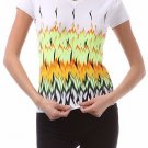 V-Neck Graphic Tee Fire Design Short Sleeve Knit Top