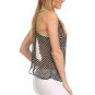 Sleeveless Chiffon Blouse Polka Dot Button Down Chain Embellished Racerback Top