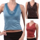 Lace Overlay Sleeveless Top Beaded Neckline Tank