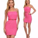 Textured Cotton Belted Strapless Convertible Strap Dress