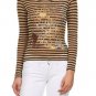 Baby Devil Fitted Long Sleeve T-Shirt Gold Striped Graphic Top