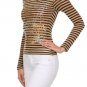 Baby Devil Fitted Long Sleeve T-Shirt Gold Striped Graphic Top