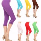 Casual Stretchy Solid Knit Capri Leggings w/ Jewel Embellishments FREE SHIPPING