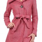 Red & White Two Tone Wool Blend Belted Lined Coat