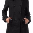 Double Breasted Peacoat Wool Blend Collared Coat w/ Pockets