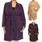 Woman's Plus Size Cardigan w/ Tie Belt & Pockets Knit Sweater Fashion Central