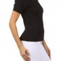 Belldini Short Sleeve Crew Neck Blouse Top w/ Open Crochet Detailing