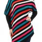 Striped Silk Cotton Blend Tunic Asymmetric Hem Sweater Dress w/ Batwing Sleeves