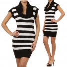 $98 Short Sleeve Knit Tunic Striped Cowl Neck Sweater Dress  Fashion Central