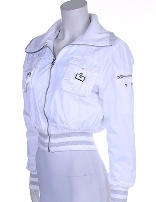 NWT White Puffer Pilot Jacket Windbreaker w/ Metallic Trim
