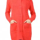 Wool Blend Cable Knit Collared Cardigan Button Down Sweater Coat w/ Pockets