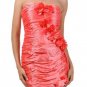 Strapless Ruched Wedding Peach Cocktail Dress w/ Taffeta Floral Detailing