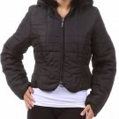 New Hooded $79 Black Zipper Puffer Jacket Fur Trim Hood Polyfill Water Resistant