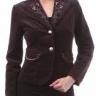 Fitted Brown Embellished Corduroy Jacket Cotton Blazer w/ Sequin