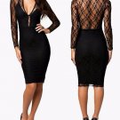 Sexy Lace Long Sleeve Open Back LBD Bodycon Little Black Dress