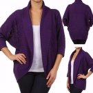 Cable Knit Sweater Fly Away 3/4 Dolman Sleeve Open Cardigan