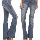 Embroidered Rhinestone Embellished Two-Tone Wash Denim Bootcut Jeans