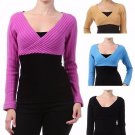 New Cropped Ribbed Faux Wrap Merino Wool Versatile Sweater Fashion Central