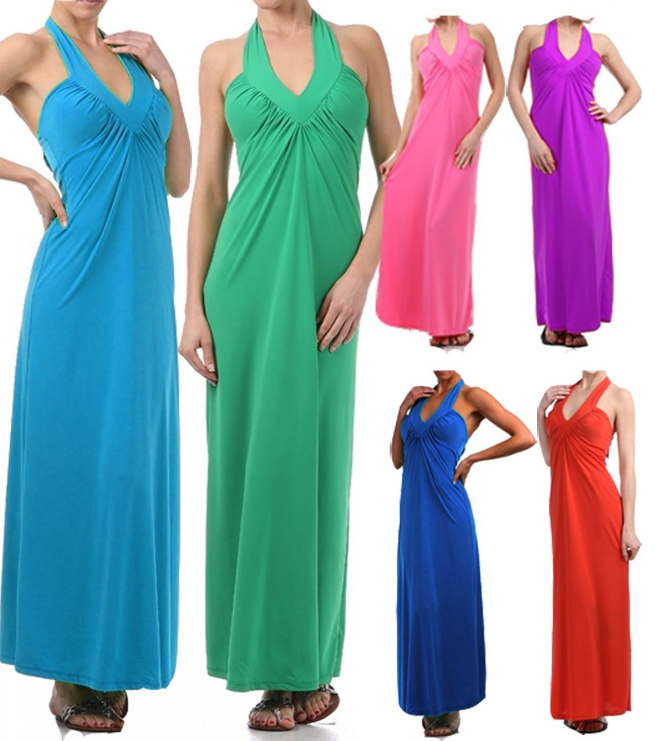 Long Fitted Halter Maxi Dress sizes S/M/L/XL - Fashion Central
