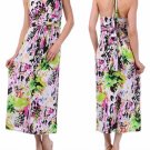 Multi-Color Green Black Yellow Pink Graffiti White Long Maxi Halter Dress