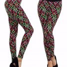 Multi-Color Geometric Illusion Print Leggings w/ Elastic Waist