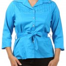 Woman's Rhinestone Button Down Cotton Belted Shirt