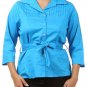 Woman's Rhinestone Button Down Cotton Belted Shirt