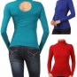 Fitted Mock Neck Key Hole Back Nylon Turtleneck Top