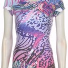 Colorful Cotton Cheetah Animal Print Heart Wings Rhinestone Detail T Shirt Top