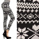 Black & White Floral Poinsettia & Hearts Leggings w/ Elastic Waist