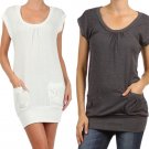 New Short Sleeve Crew Neck Sweater Dress Knit Tunic w/ Pockets Fashion Central